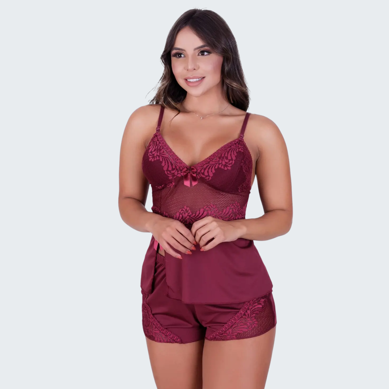 Short Doll Danna Detalhe em Renda Liso com Lacinho