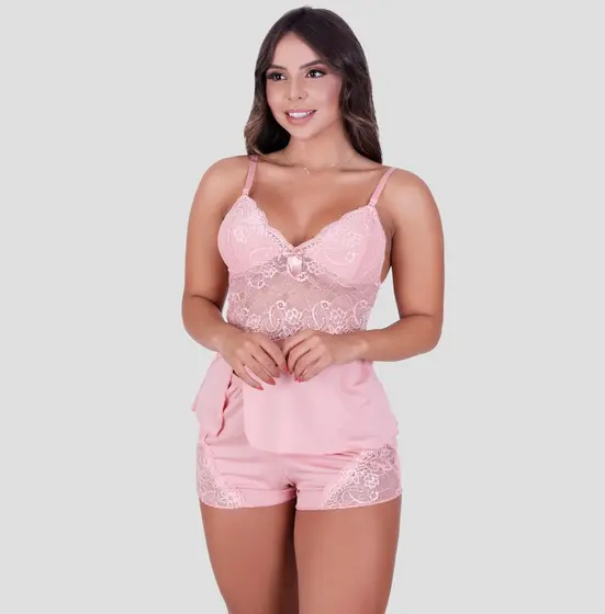 Short Doll Danna Detalhe em Renda Liso com Lacinho