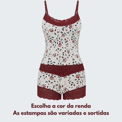 Short Doll Belíssima Estampado com Renda