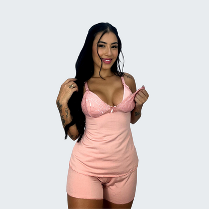 Short Doll Amamentação Detalhe em Renda