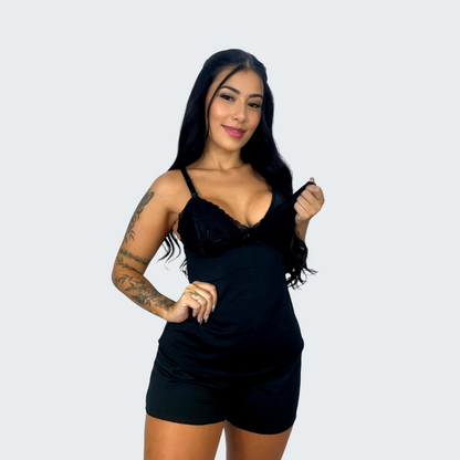 Short Doll Amamentação Detalhe em Renda