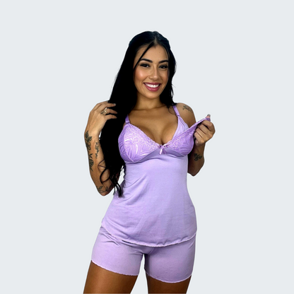 Short Doll Amamentação Detalhe em Renda
