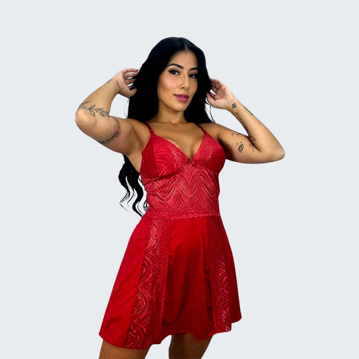 Camisola Sensual Alexia com Renda e Alça Cruzando as Costas