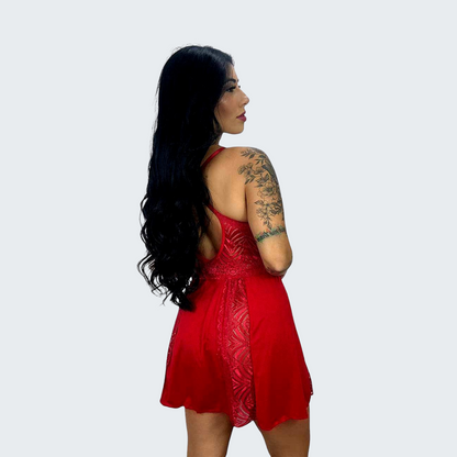 Camisola Sensual Alexia com Renda e Alça Cruzando as Costas