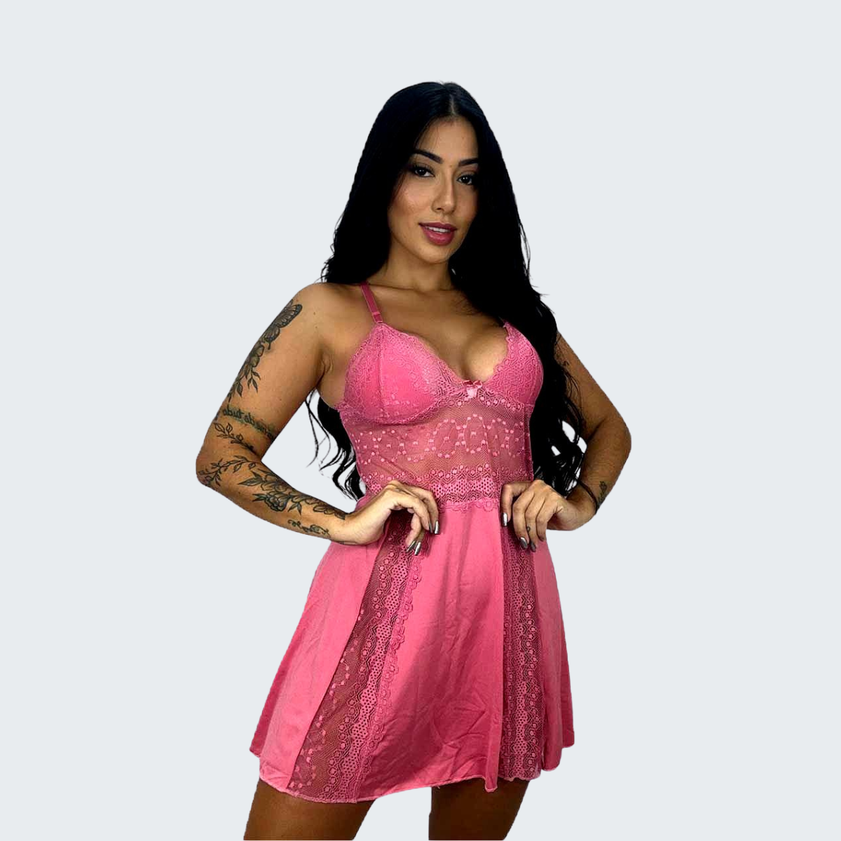 Camisola Sensual Alexia com Renda e Alça Cruzando as Costas