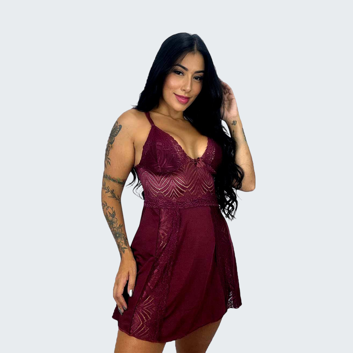 Camisola Sensual Alexia com Renda e Alça Cruzando as Costas