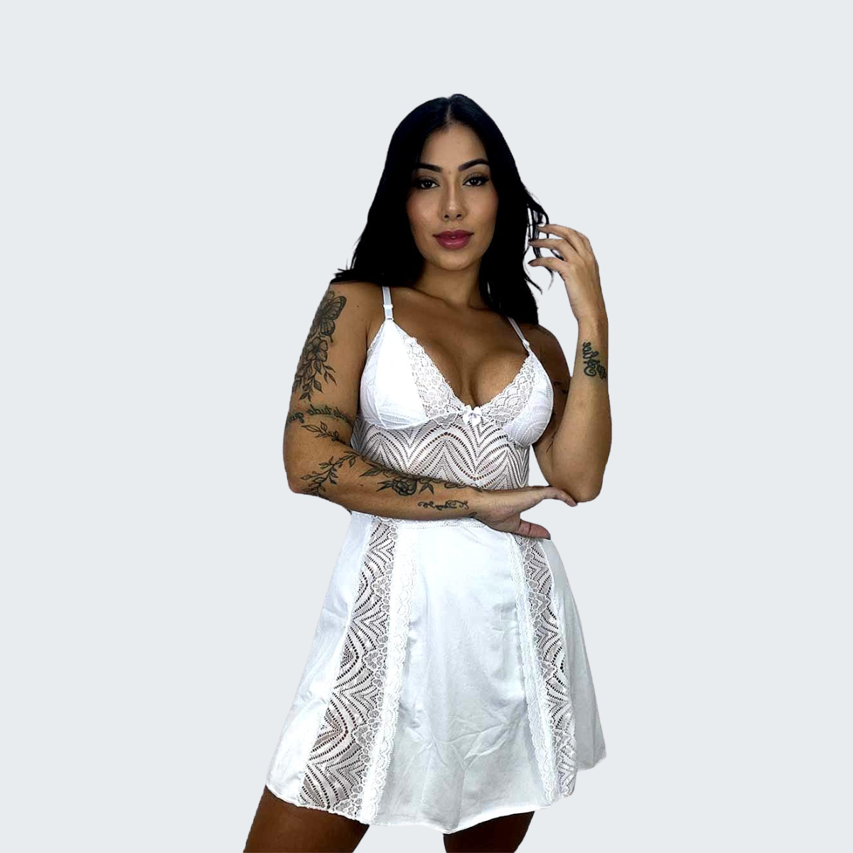Camisola Sensual Alexia com Renda e Alça Cruzando as Costas