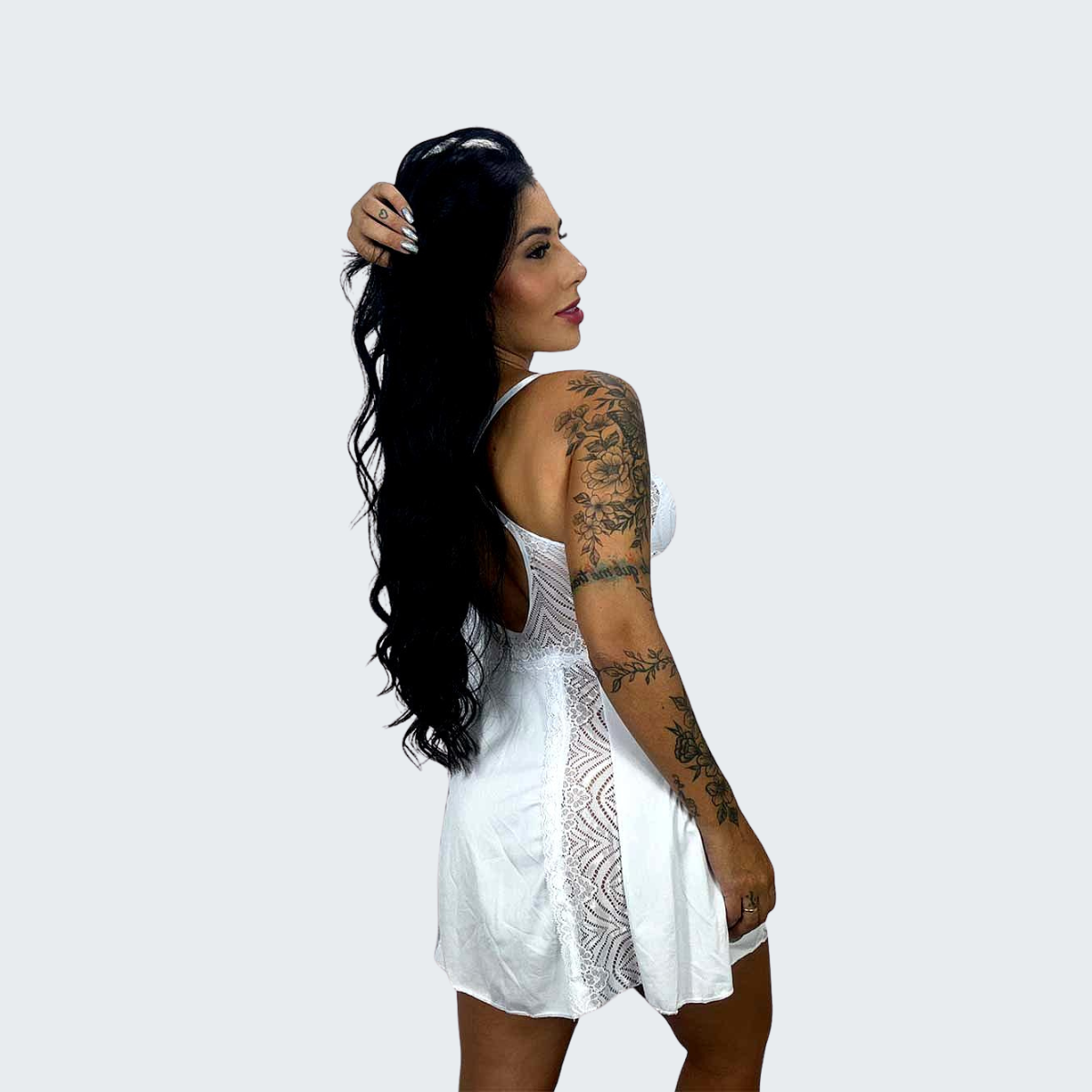 Camisola Sensual Alexia com Renda e Alça Cruzando as Costas