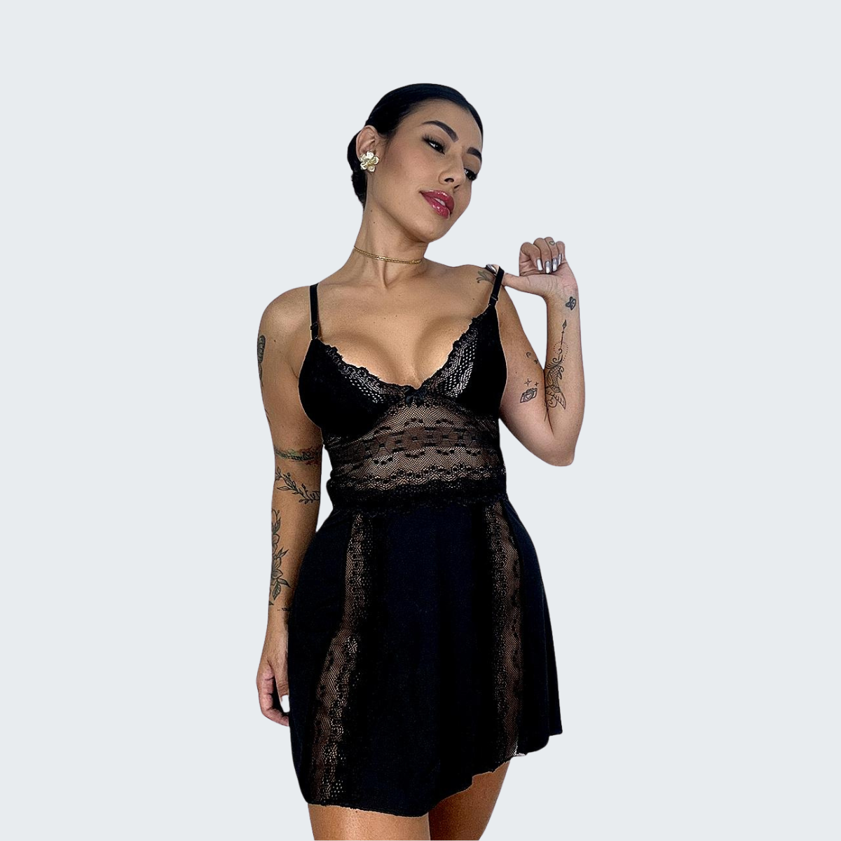 Camisola Sensual Alexia com Renda e Alça Cruzando as Costas