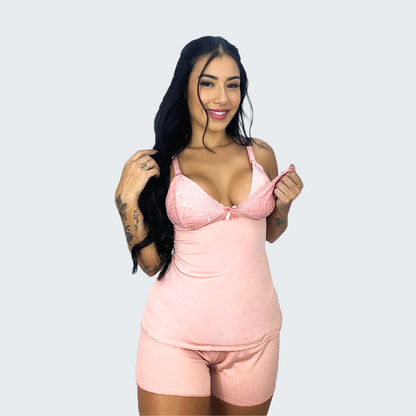 Short Doll Amamentação Detalhe em Renda