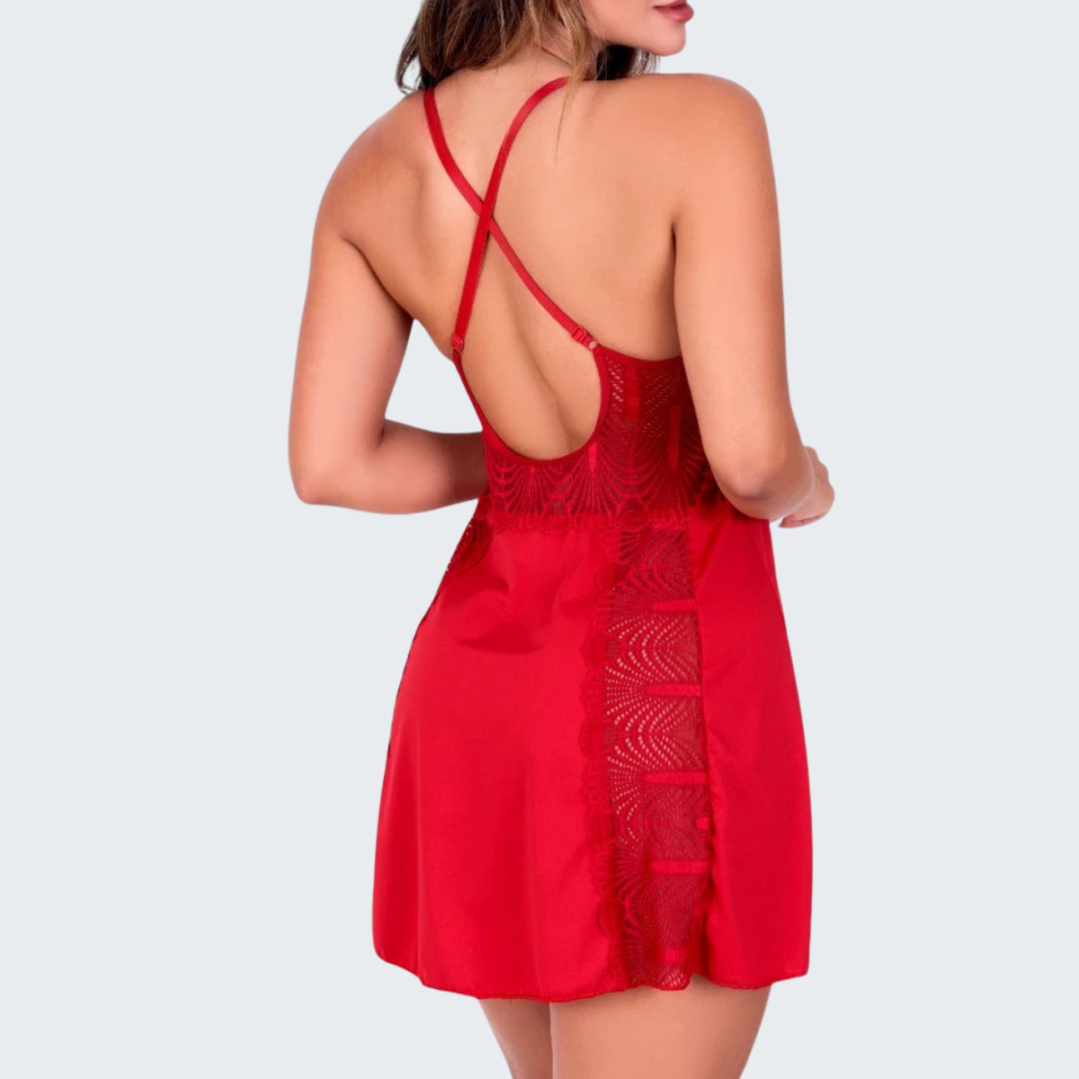 Camisola Sensual Alexia com Renda e Alça Cruzando as Costas