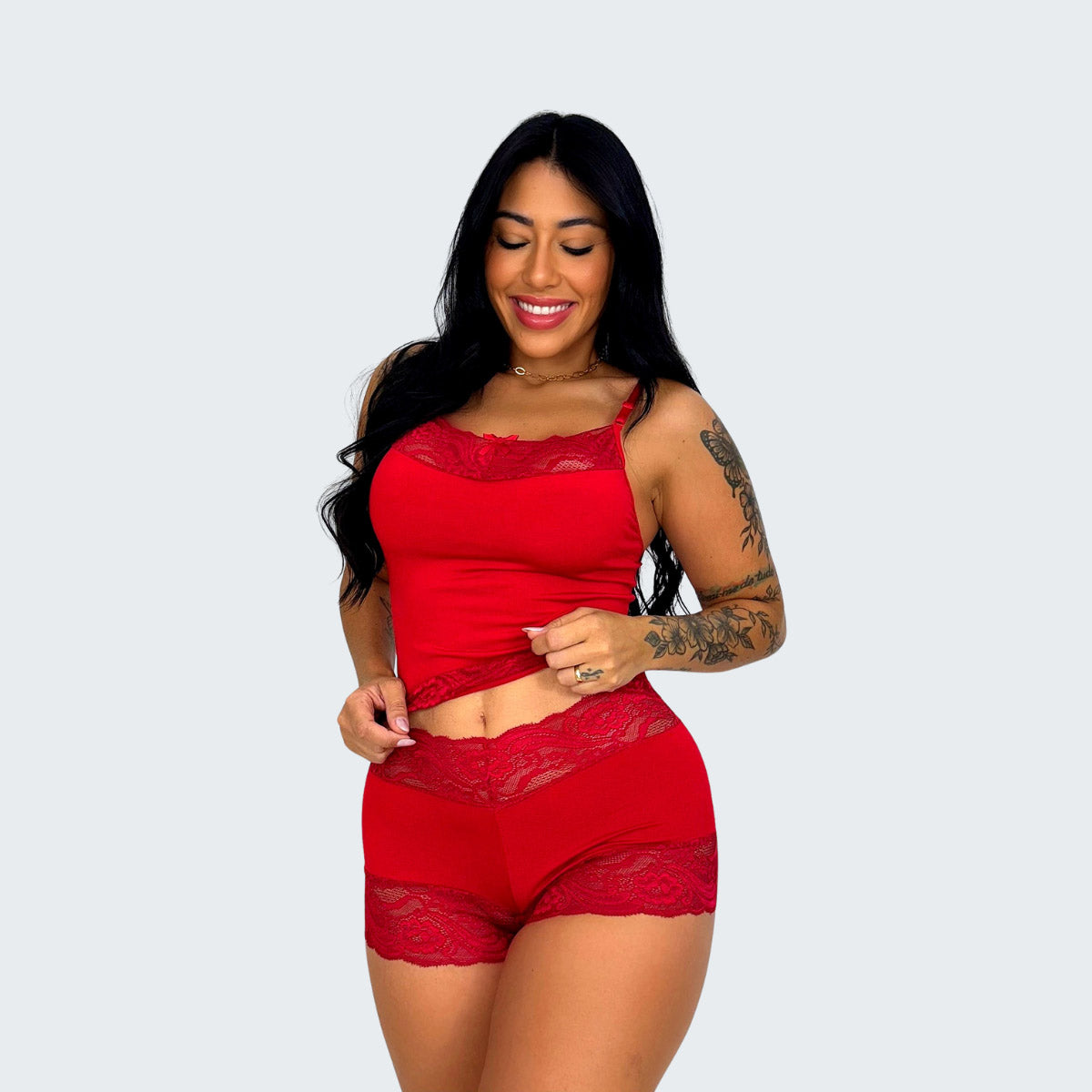 Baby Doll Sensual Liso com Renda