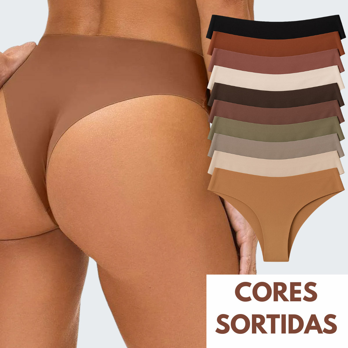 Calcinha Conforto Corte a Laser com Forro em marrom, vista traseira.