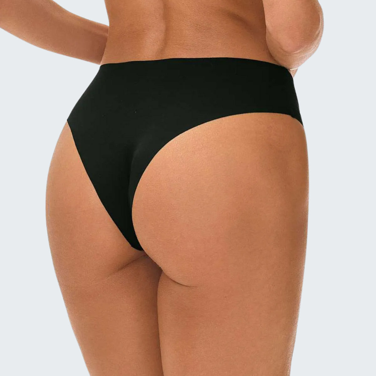 Calcinha Conforto Corte a Laser com Forro em preto, vista traseira.