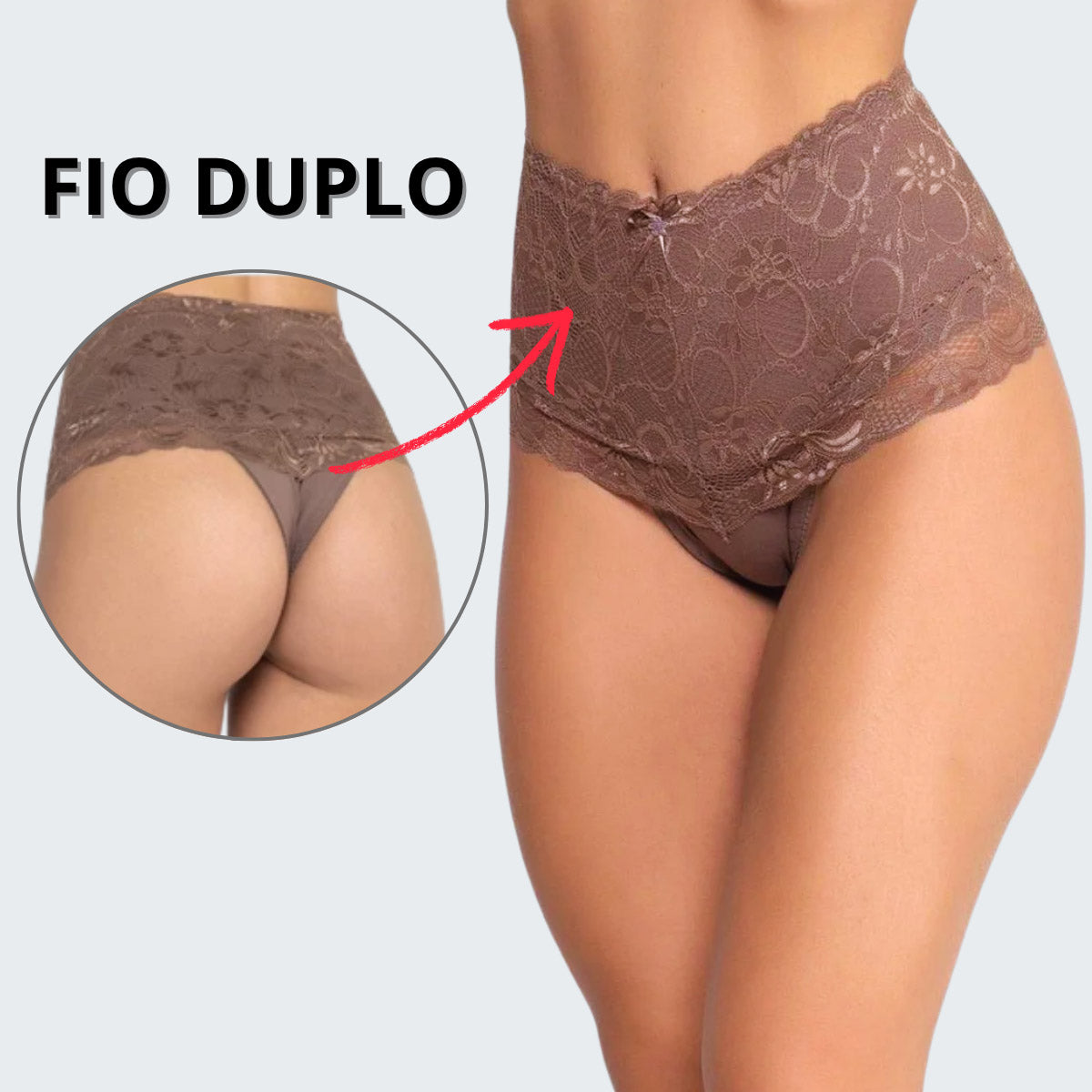 Calcinha Fio Duplo Cintura Alta com Renda