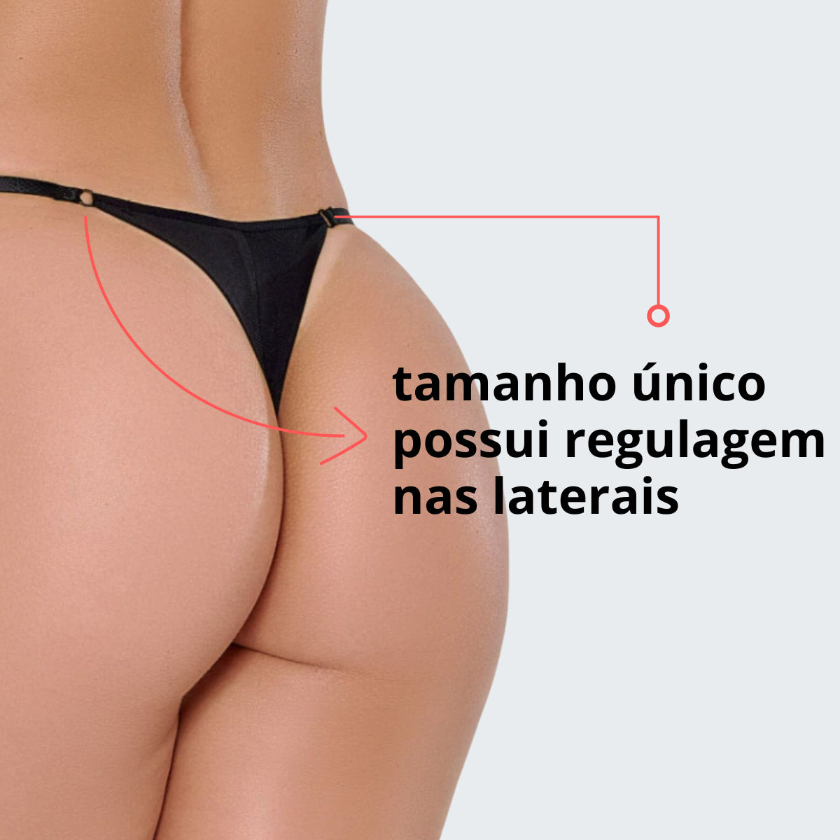 Calcinha Regulagem Fio Duplo do P ao XG em preto, vista traseira.