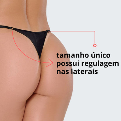 Calcinha Regulagem Fio Duplo do P ao XG em preto, vista traseira.