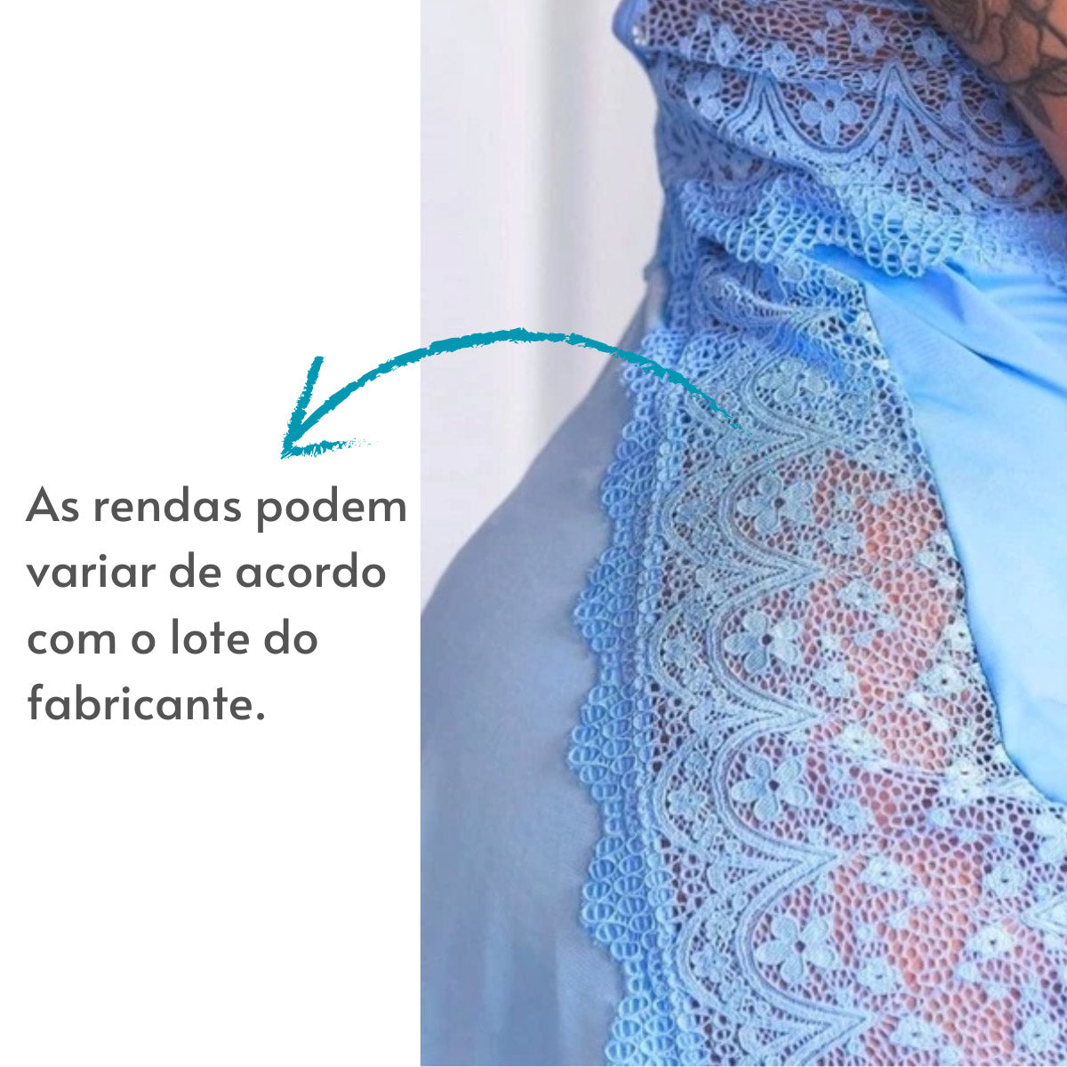 Camisola Sensual Alexia com Renda e Alça Cruzando as Costas em azul, vista traseira.