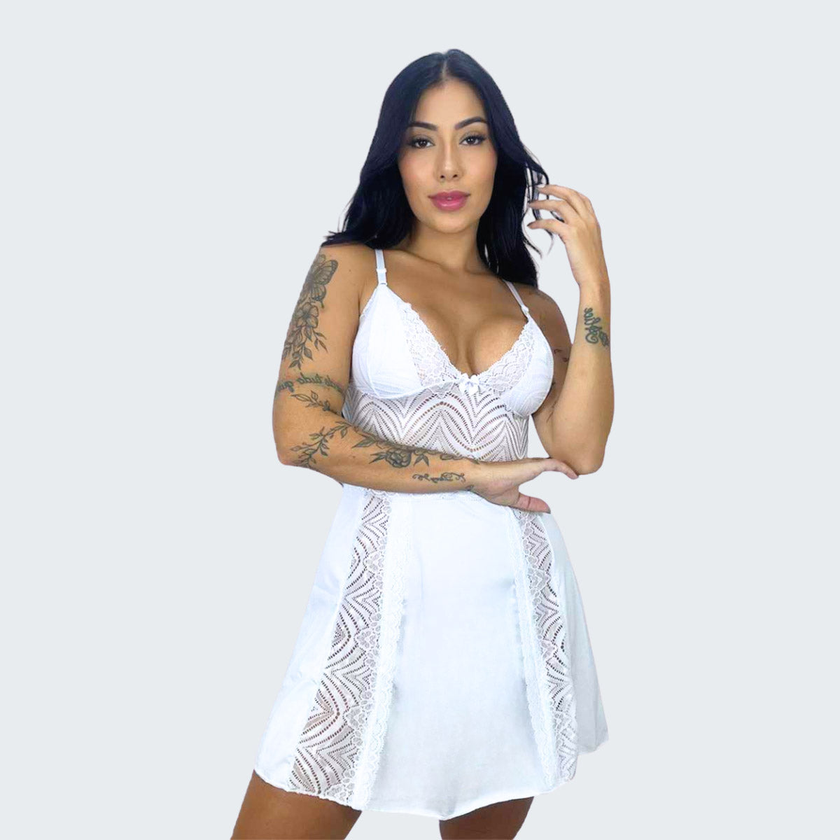 Camisola Sensual Alexia com Renda e Alça Cruzando as Costas