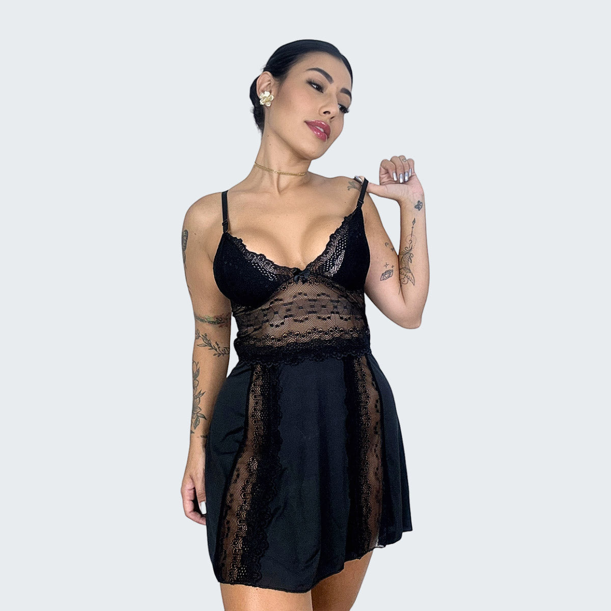 Camisola Sensual Alexia com Renda e Alça Cruzando as Costas