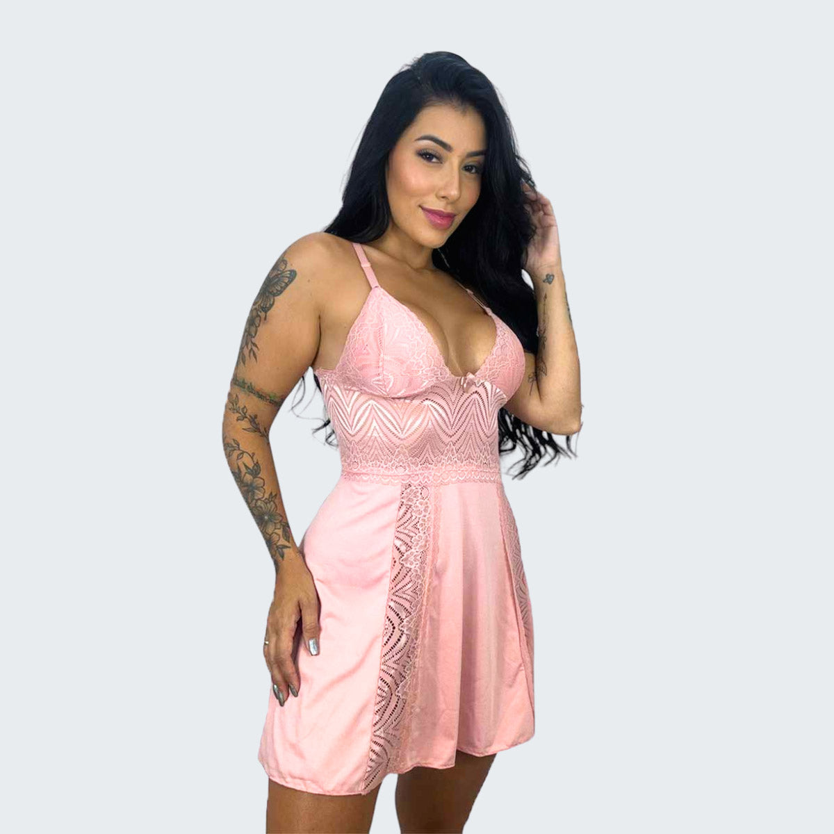 Camisola Sensual Alexia com Renda e Alça Cruzando as Costas
