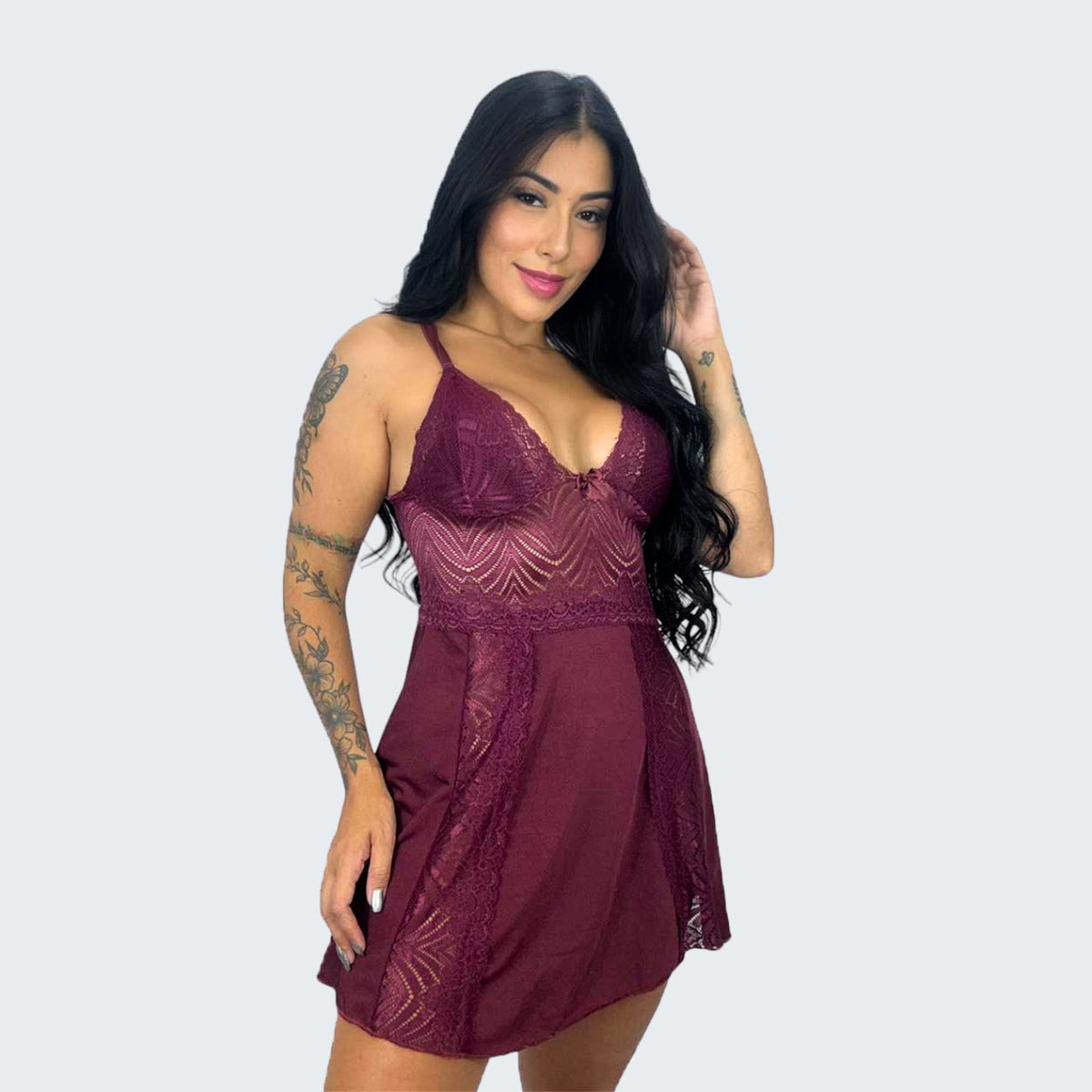 Camisola Sensual Alexia com Renda e Alça Cruzando as Costas