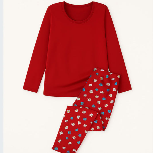 Pijama Feminino Suede Manga 3/4 em vermelho, vista frontal.