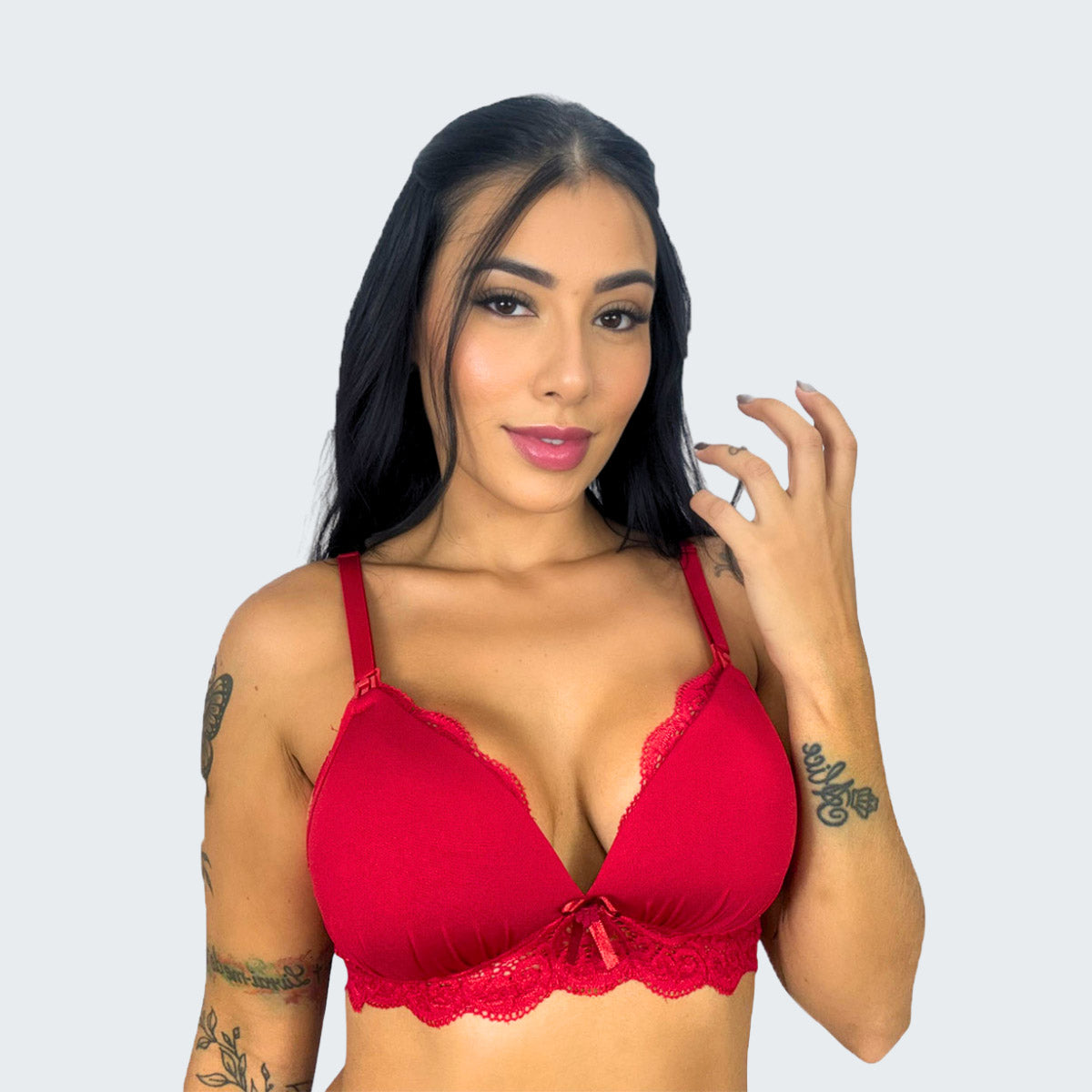 Sutiã de Amamentação com Bojo e Renda em vermelho, vista frontal, pose 1.