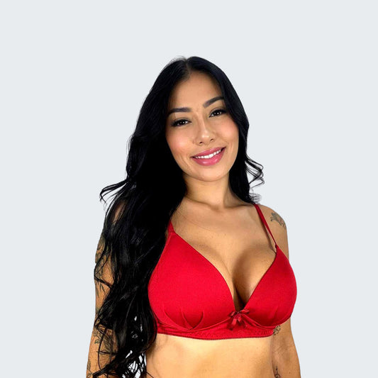Sutiã de Bojo Sem Aro em Microfibra em vermelho, vista frontal.