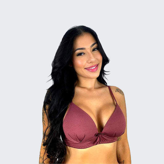 Sutiã de Bojo Sem Aro em Microfibra em vinho, vista frontal, pose 1.